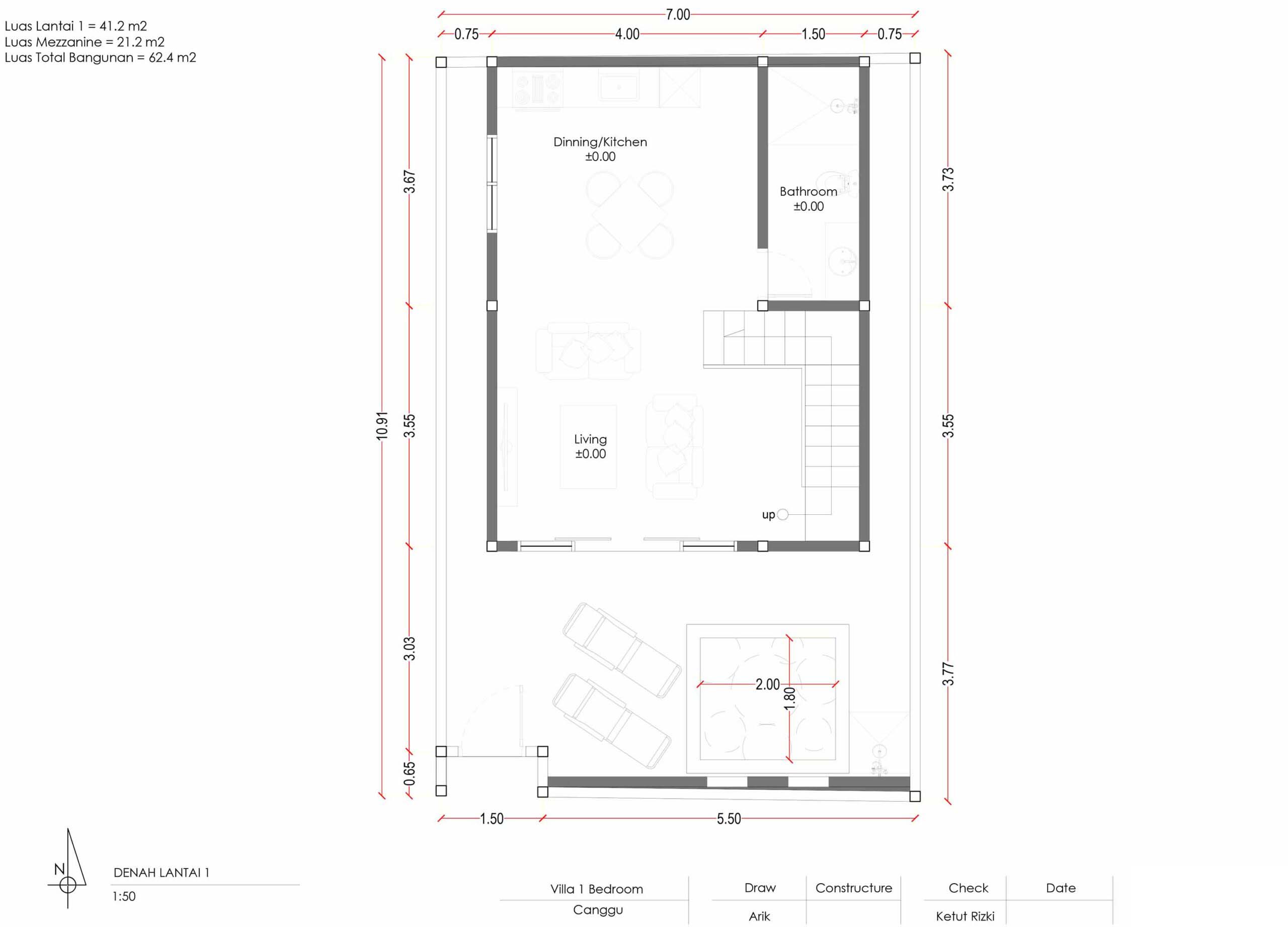 Bali Holidat Propertise Denah 1 Bedroom Mezzanin 1 scaled