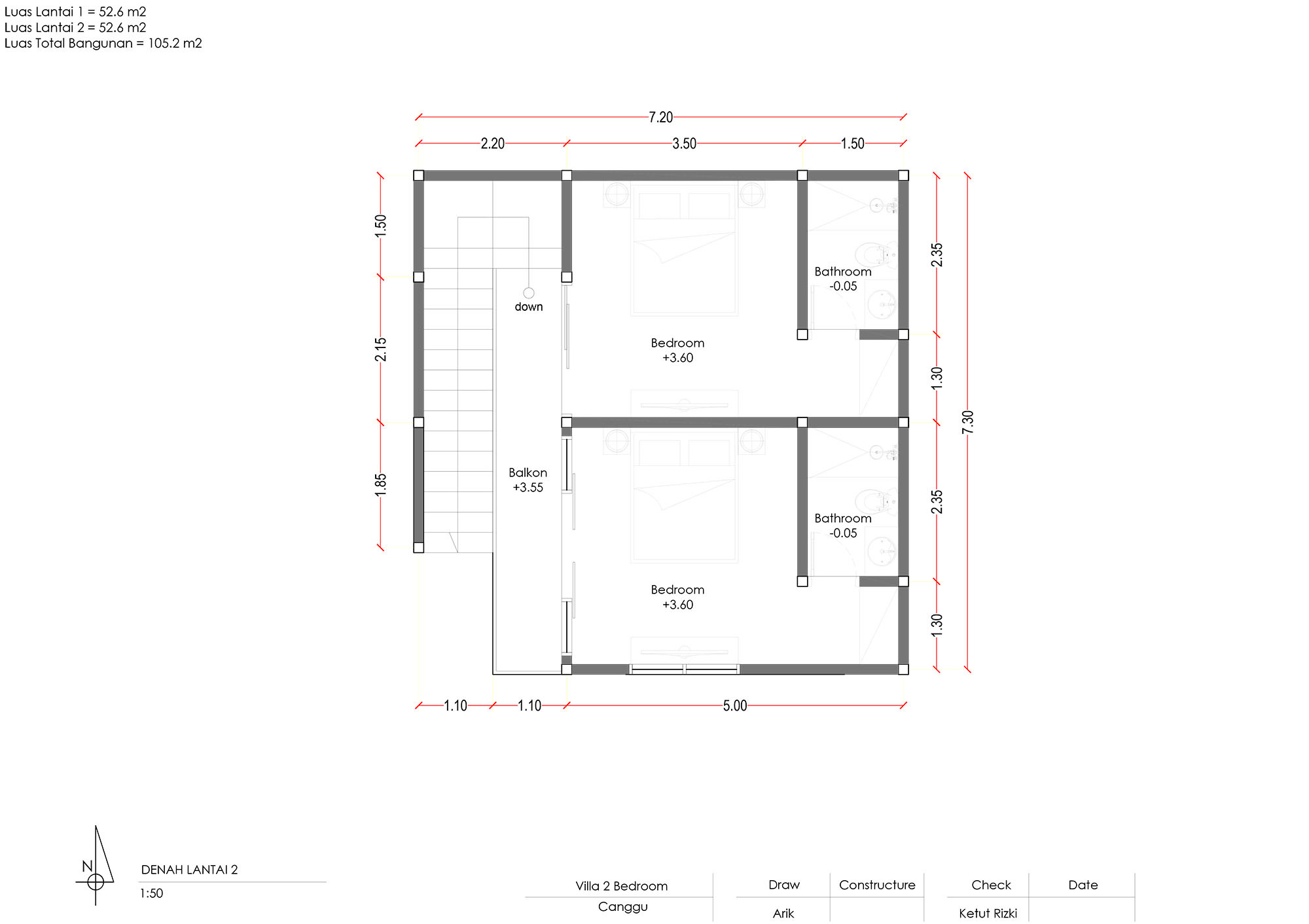 Bali Holidat Propertise Denah 2 Bedroom Mezzanin 2