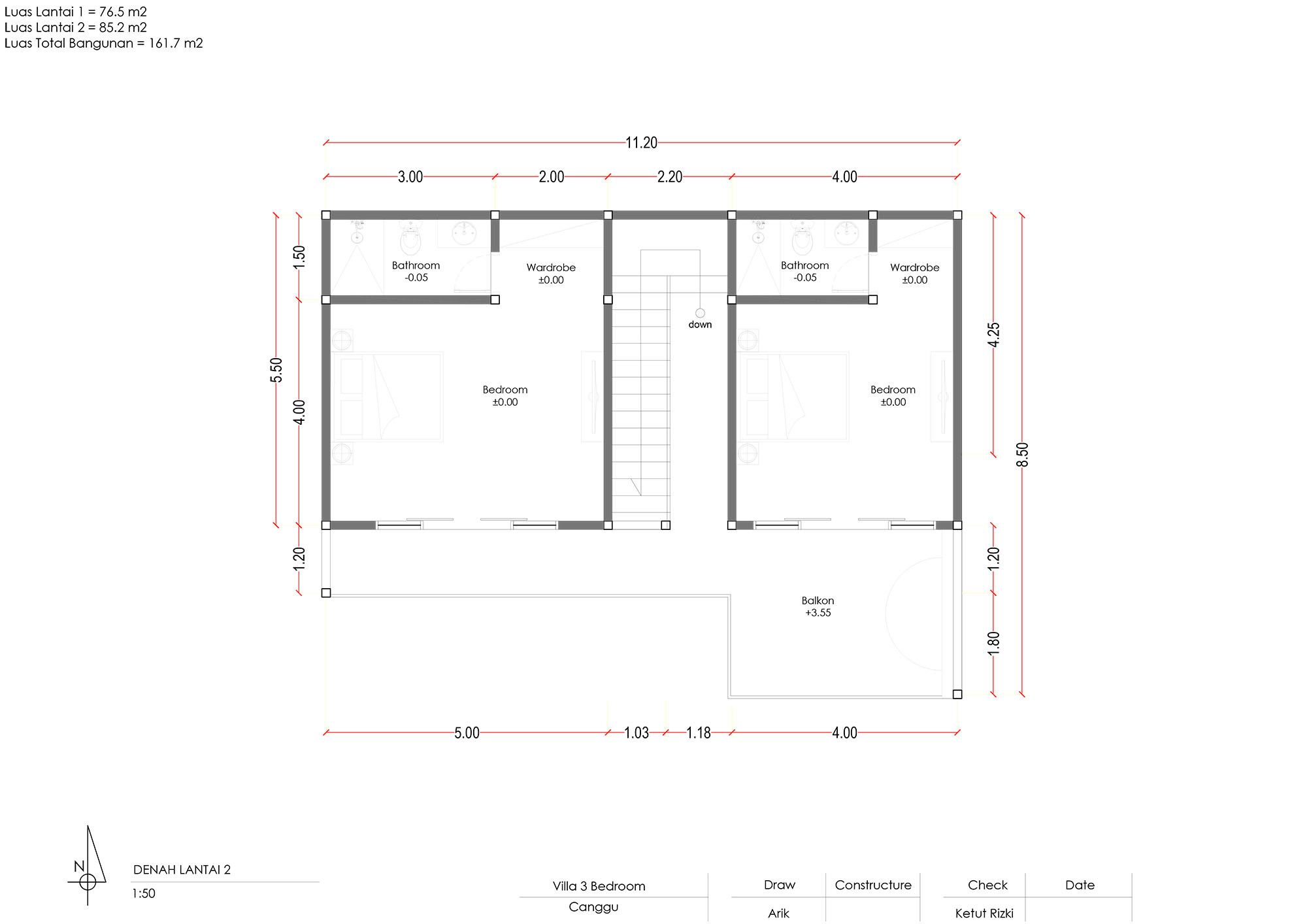 Bali Holidat Propertise Denah 3 Bedroom Mezzanin 1