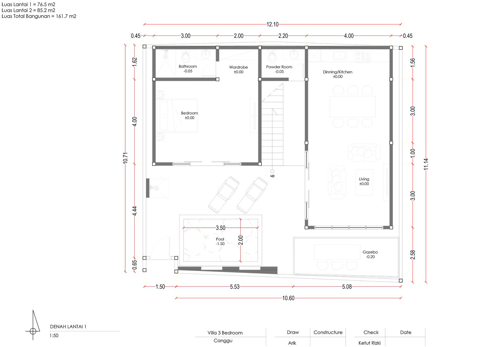 Bali Holidat Propertise Denah 3 Bedroom Mezzanin 2